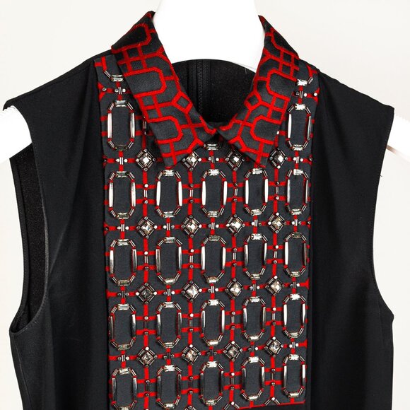 Gucci PF/15 Black Crepe Embellished Collared Sleeveless Blouse - Picture 3 of 11